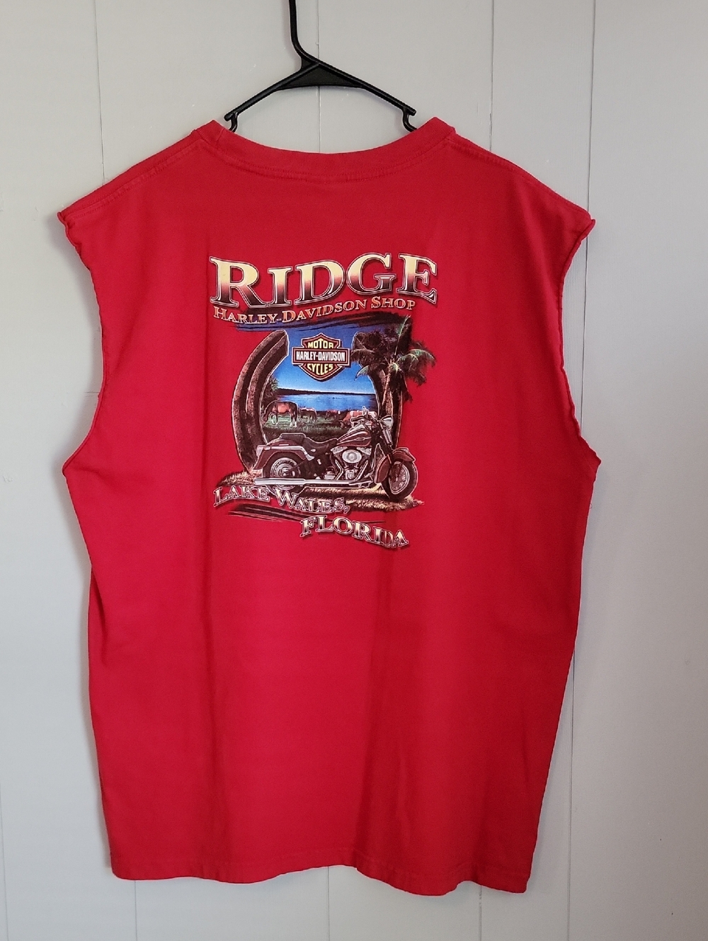 Harley Davidson Mens Shirt 2XL Red Muscle Tank Top Lake Wales Florida